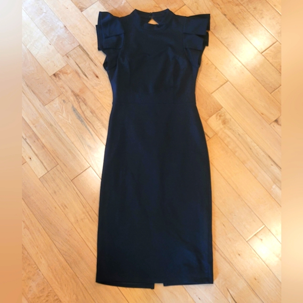 Lulu's Black Midi Dress with Ruffled Sleeves